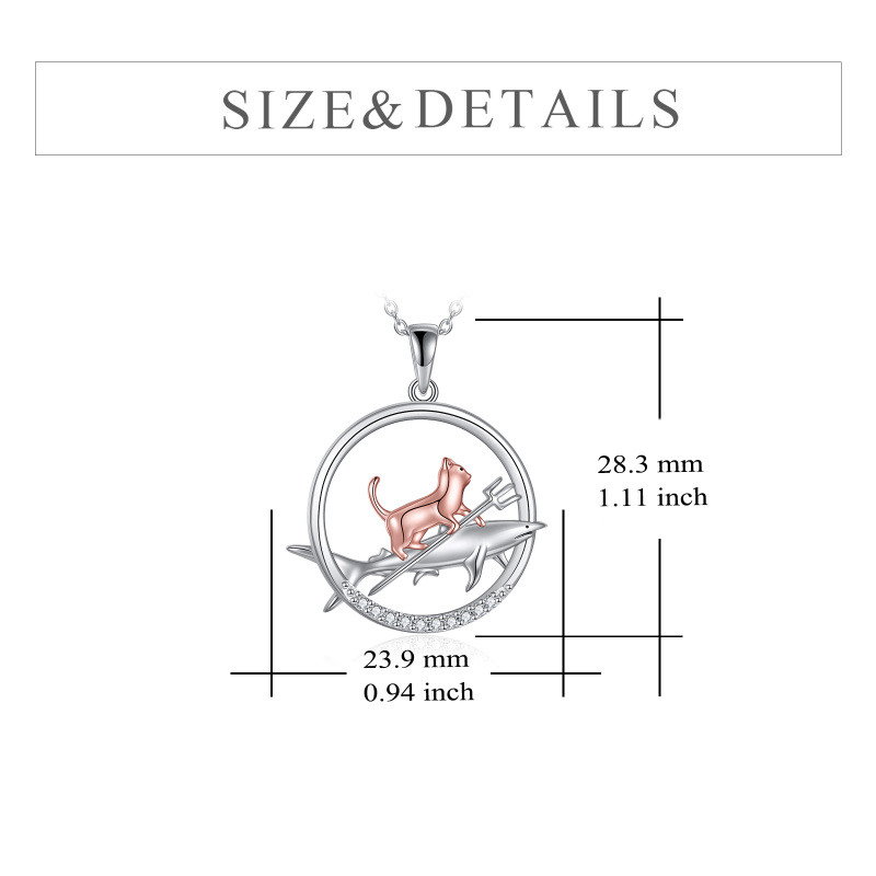 Collier pendentif chat requin bicolore en argent sterling pour femmes et hommes-5