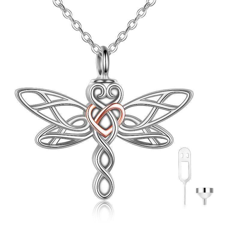 Plata de ley de dos tonos nudo celta libélula urna collar para cenizas-15