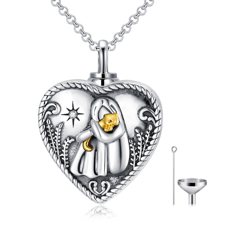 Collier d'urne en forme de cœur de chat en cristal bicolore en argent sterling pour cendres avec mot gravé-14