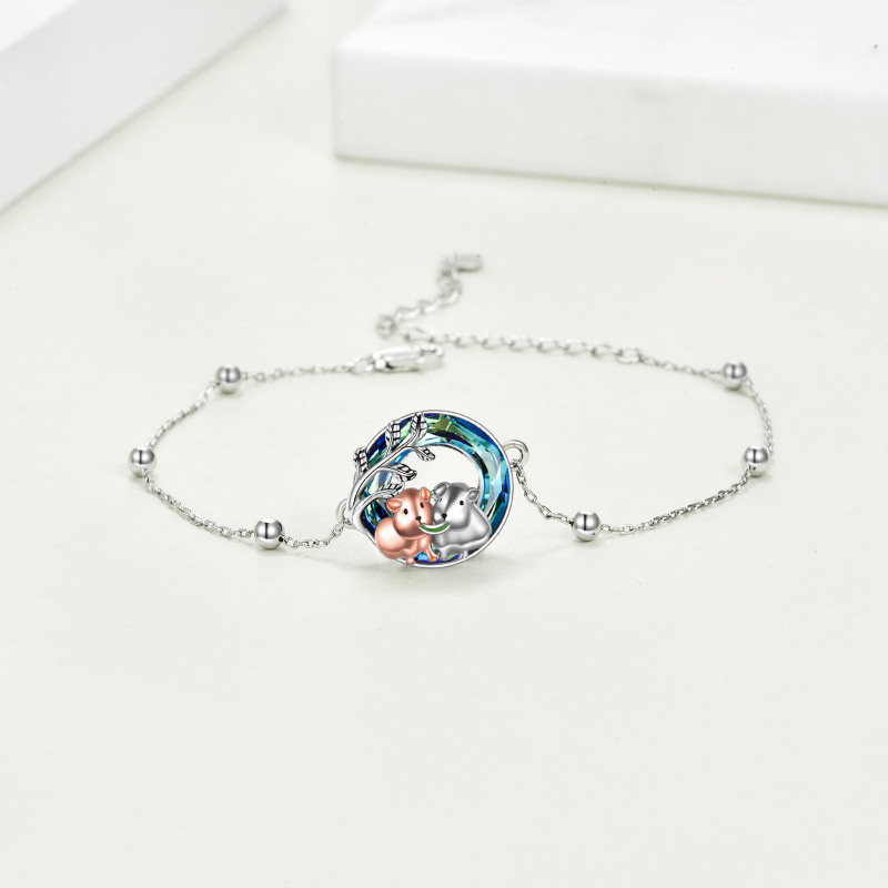 Pulsera de plata de ley bicolor con forma circular de cristal y colgante de hámster-3