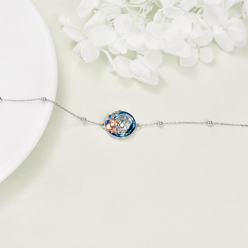 Pulsera de plata de ley bicolor con forma circular de cristal y colgante de hámster-4