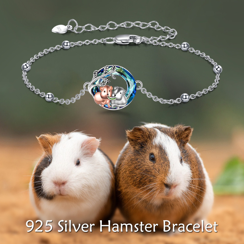 Pulsera de plata de ley bicolor con forma circular de cristal y colgante de hámster-6