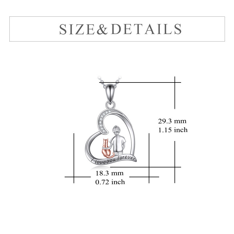 Collier avec pendentif en forme de cœur de chat en argent sterling et oxyde de zirconium bicolore de forme circulaire avec mot gravé-5