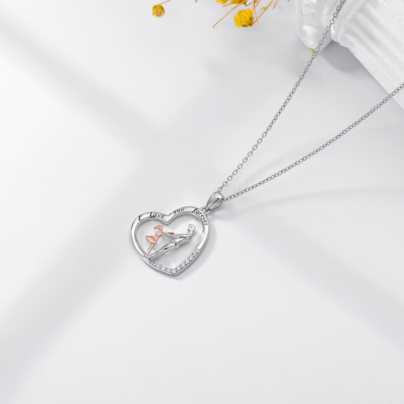 Plata de ley de dos tonos Circular en forma de circonio cúbico Padre e Hija Collar colgant-4