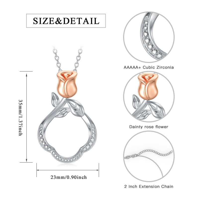 Colar com pingente de suporte de anel de zircônia cúbica em formato circular de dois tons de prata esterlina-5