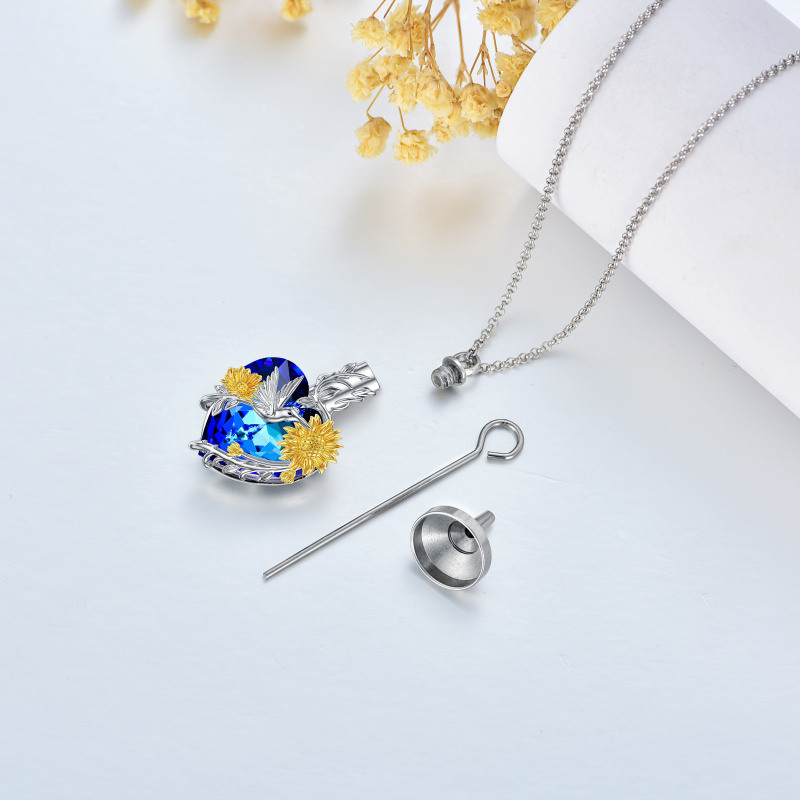 Sterling Silber zweifarbig Kristall Kolibri & Sonnenblume Urne Halskette für Asche-5
