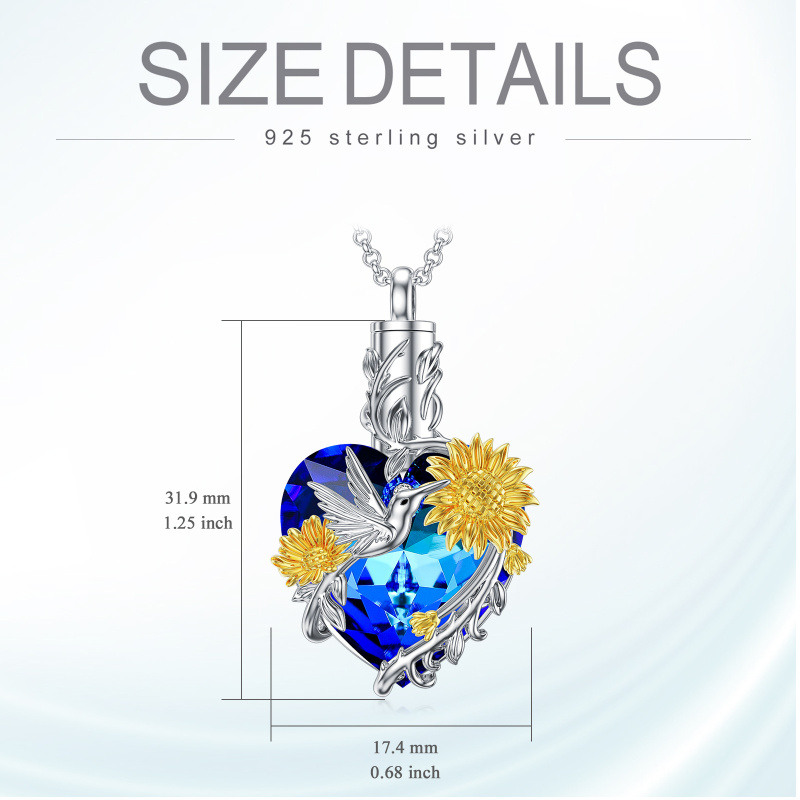 Sterling Silber zweifarbig Kristall Kolibri & Sonnenblume Urne Halskette für Asche-6