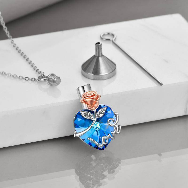 Collar de plata de ley rosa de cristal en dos tonos y urna de corazón-3