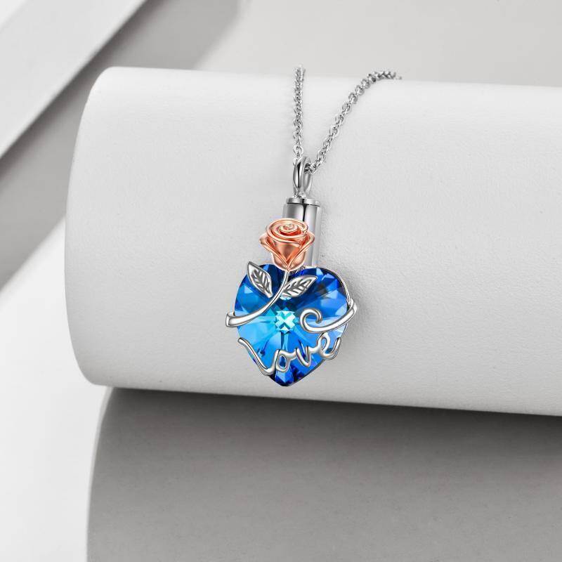 Collar de plata de ley rosa de cristal en dos tonos y urna de corazón-4