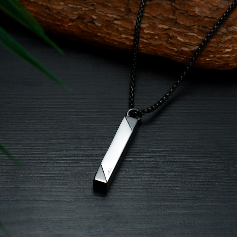 Collar de urna de cremación con barra de circonita cúbica de dos tonos de plata de ley para cenizas-4