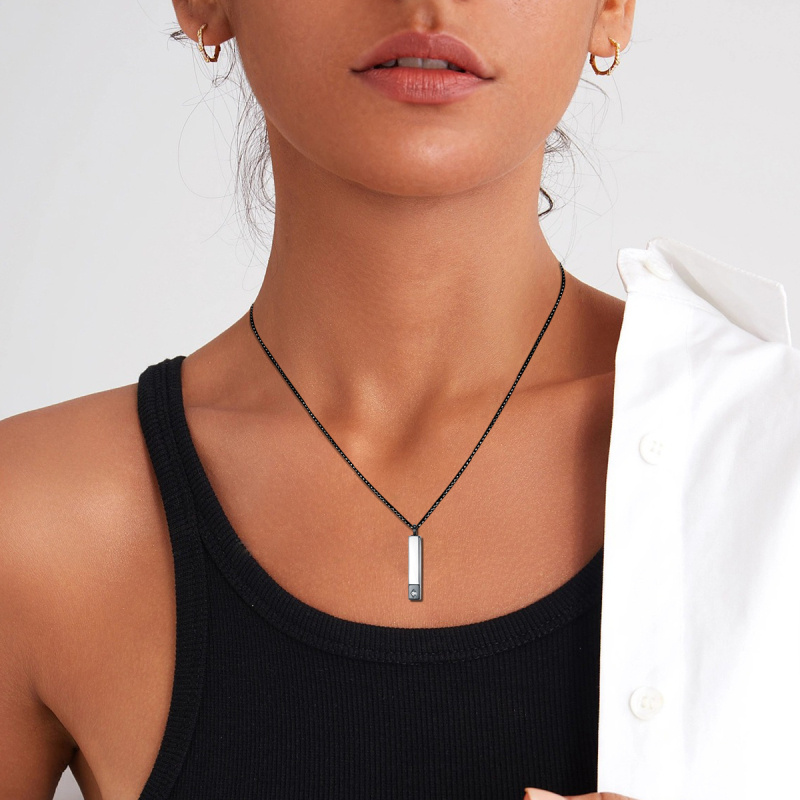 Collar de urna de cremación con barra de circonita cúbica de dos tonos de plata de ley para cenizas-5