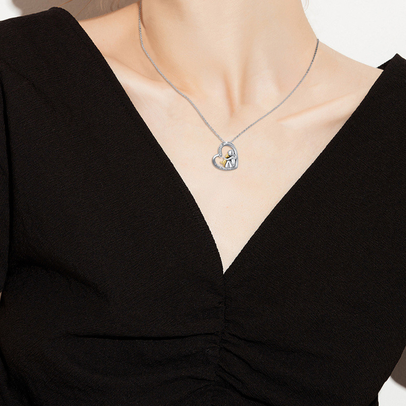 Plata de ley de dos tonos de circonio cúbico perro y corazón urna collar de cenizas con la-2