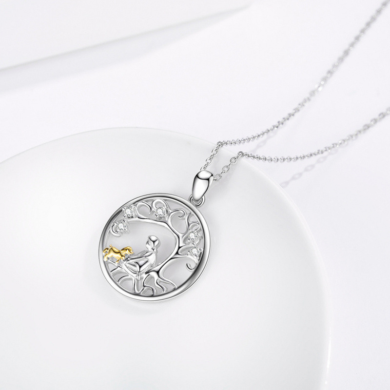 Halskette mit Hunde-Lebensbaum-Anhänger aus Sterlingsilber, zweifarbig, Zirkonia-4