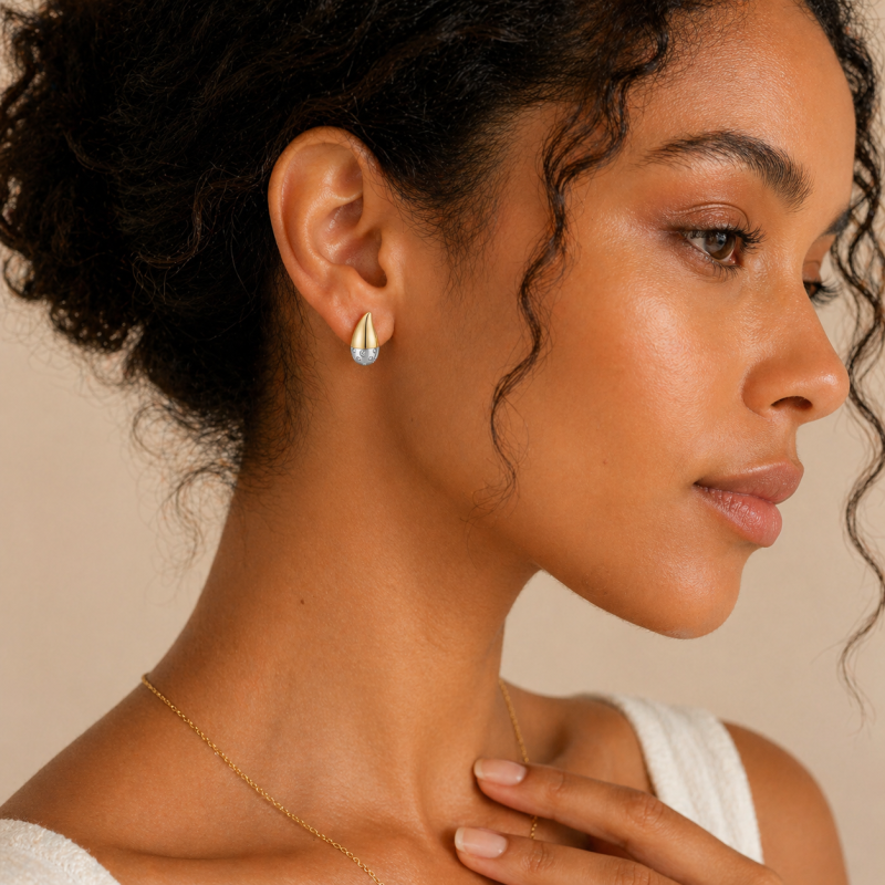 Sterling Silver Two-tone Cubic Zirconia Half Pave Teardrop Earrings-2