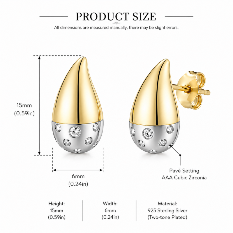 Sterling Silver Two-tone Cubic Zirconia Half Pave Teardrop Earrings-4