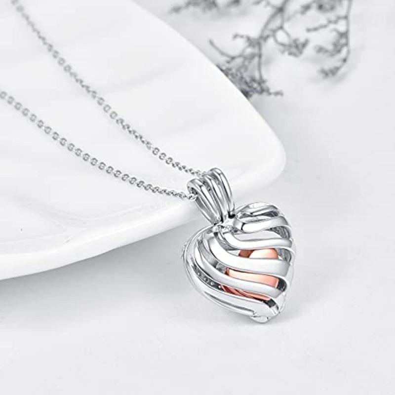Collier en argent sterling pour cendres avec mot gravé et cœur en zircon cubique bicolore-4