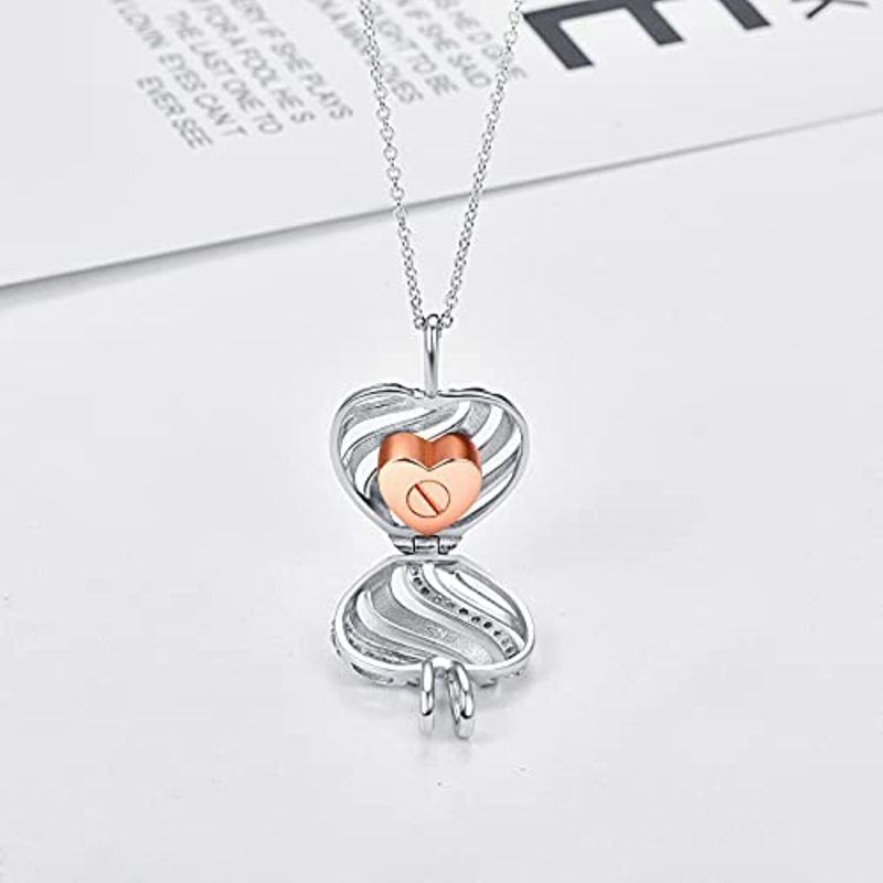 Collier en argent sterling pour cendres avec mot gravé et cœur en zircon cubique bicolore-5