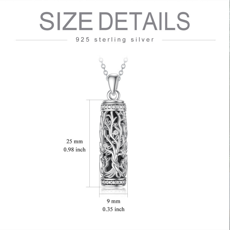 Sterling Silver Two-tone Cubic Zirconia Tree Of Life Urn Necklace for Ashes-3