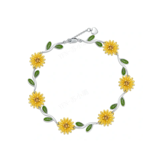 Pulsera de plata de ley con dije de margarita en dos tonos