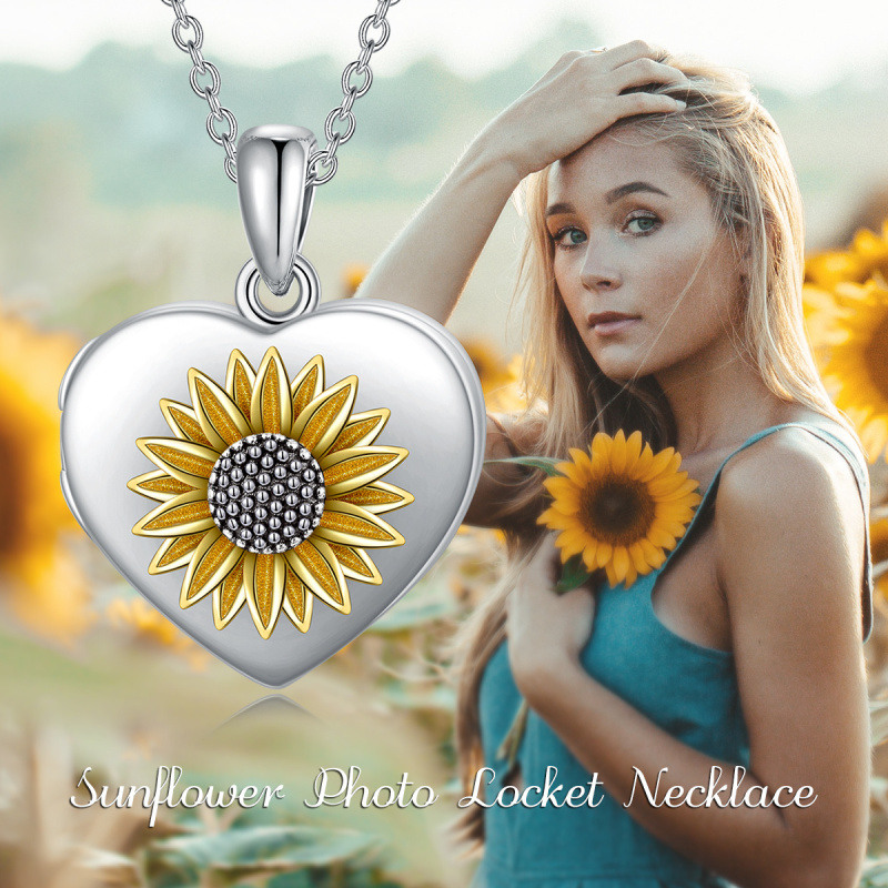 Zweifarbige Medaillon-Halskette mit Gänseblümchen-Motiv aus Sterlingsilber-4