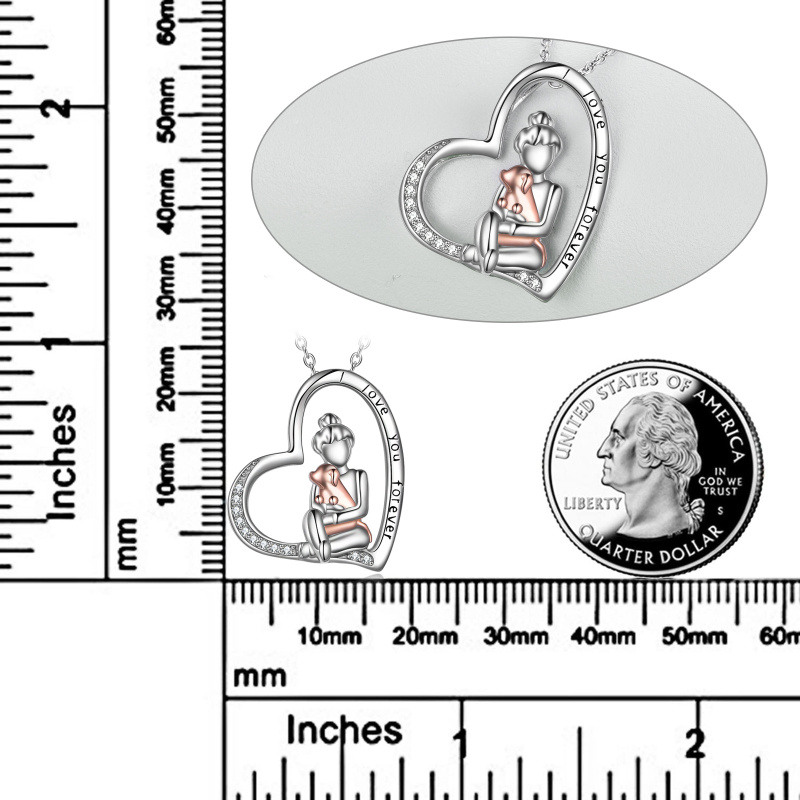 Collar grabado de niña y perro en dos tonos de plata esterlina para mujer-5