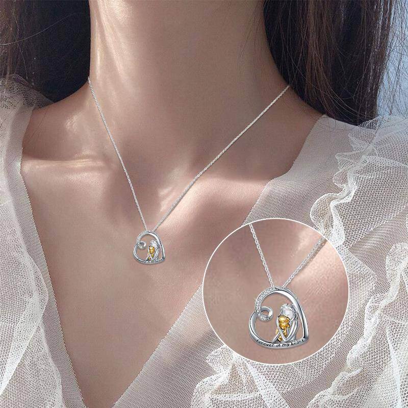 Collar con colgante de perro de dos tonos de plata de ley con palabra grabada-2
