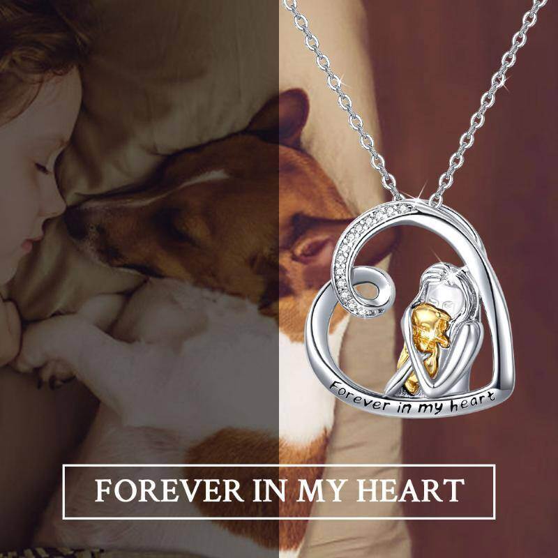 Collar con colgante de perro de dos tonos de plata de ley con palabra grabada-6