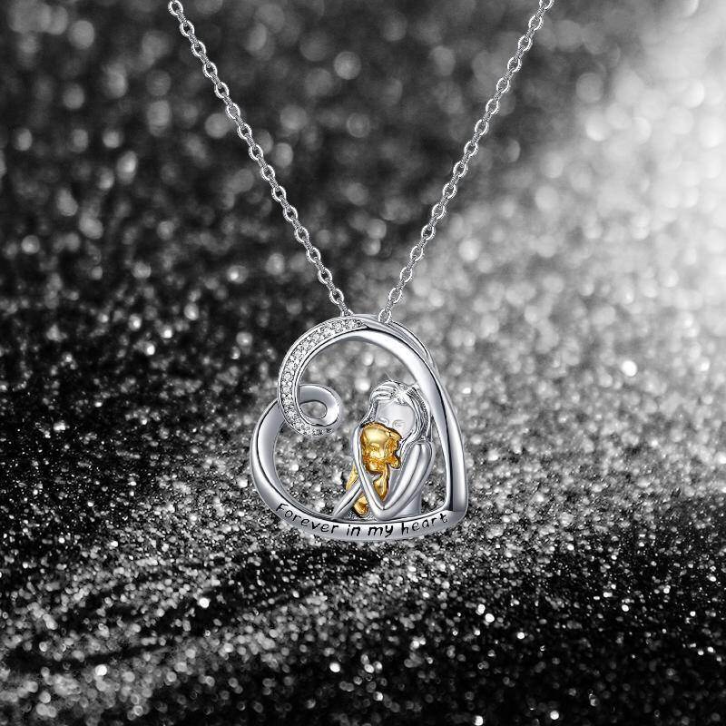 Collar con colgante de perro de dos tonos de plata de ley con palabra grabada-7