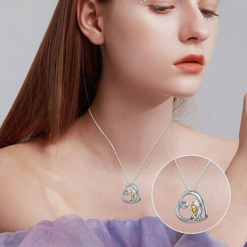 Collar con colgante de perro de dos tonos de plata de ley con palabra grabada-8