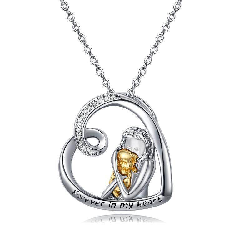 Collar con colgante de perro de dos tonos de plata de ley con palabra grabada-12