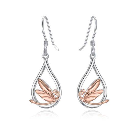 Sterling Silver Two-tone Dragonfly Drop Earrings