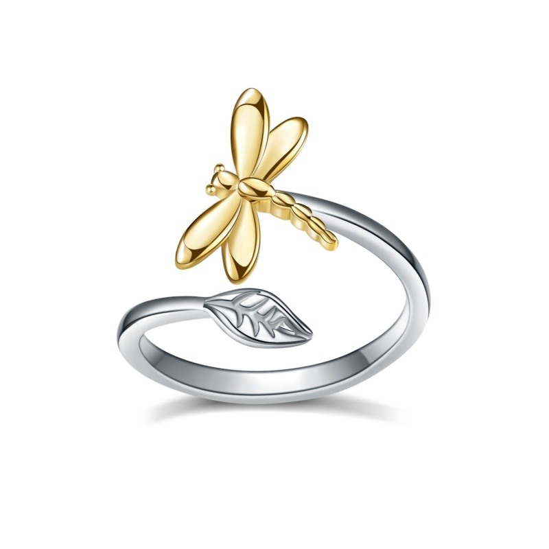 Sterling Silver Two-tone Dragonfly Open Ring-6