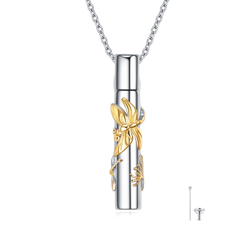 Collar de urna para cenizas en plata de ley con forma de libélula de dos tonos-17