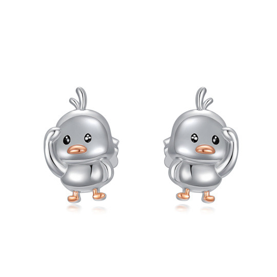 Pendientes de plata de ley bicolor con forma de pato