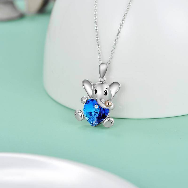 Zweifarbige Halskette aus Sterlingsilber mit Elefantenherz und Kristallen für Damen-3