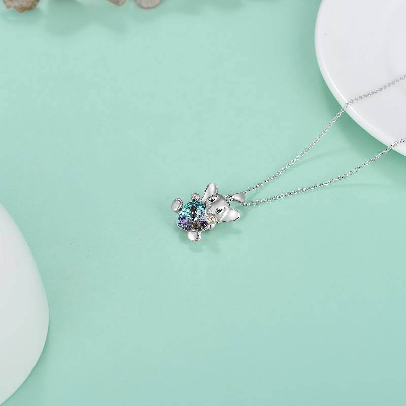 Zweifarbige Halskette aus Sterlingsilber mit Elefantenherz und Kristallen für Damen-4