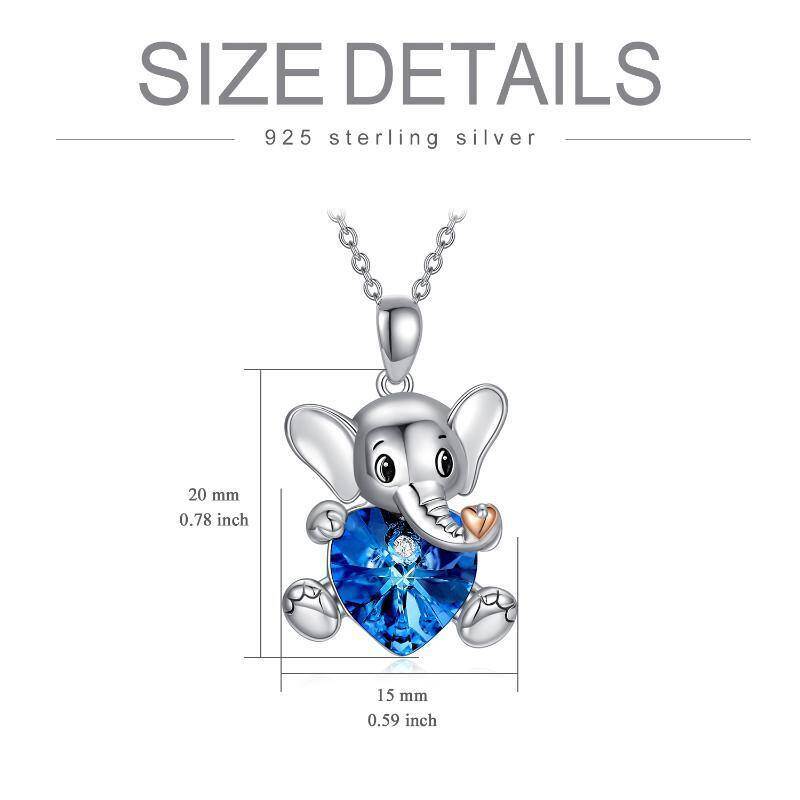 Zweifarbige Halskette aus Sterlingsilber mit Elefantenherz und Kristallen für Damen-5