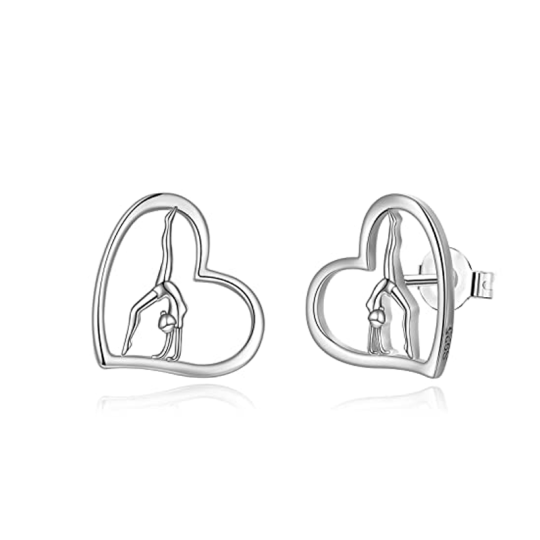 Sterling Silver Two-tone Gymnastics & Heart Stud Earrings