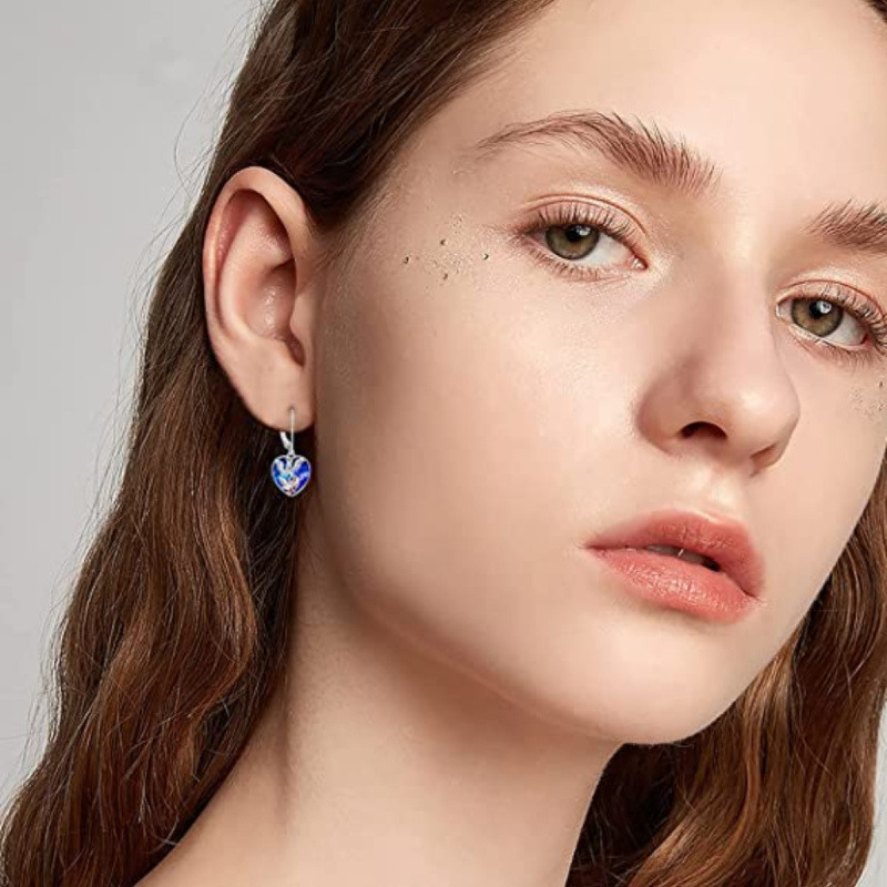 Pendientes de plata de ley con cierre de palanca y forma de fénix en forma de corazón y cristal de dos tonos para mujer-2