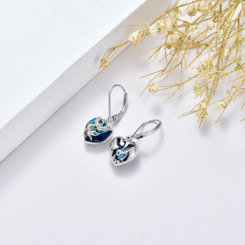 Pendientes de plata de ley con cierre de palanca y forma de fénix en forma de corazón y cristal de dos tonos para mujer-4
