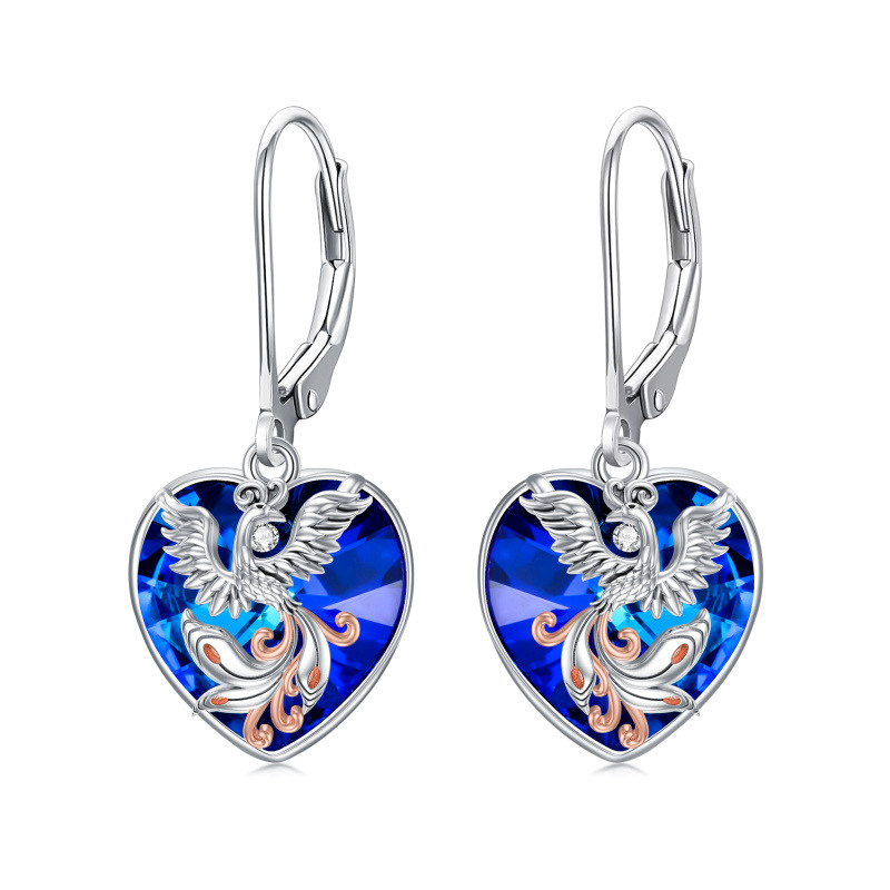 Pendientes de plata de ley con cierre de palanca y forma de fénix en forma de corazón y cristal de dos tonos para mujer-1