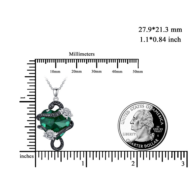 Halskette mit zweifarbigem Herz-Kristall-Schlangen-Rosen-Anhänger aus Sterlingsilber für Damen-7