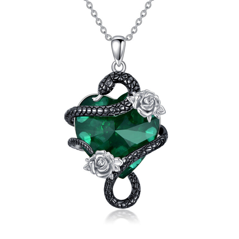Collier avec pendentif en forme de cœur et de rose serpent bicolore en argent sterling pour femme-12