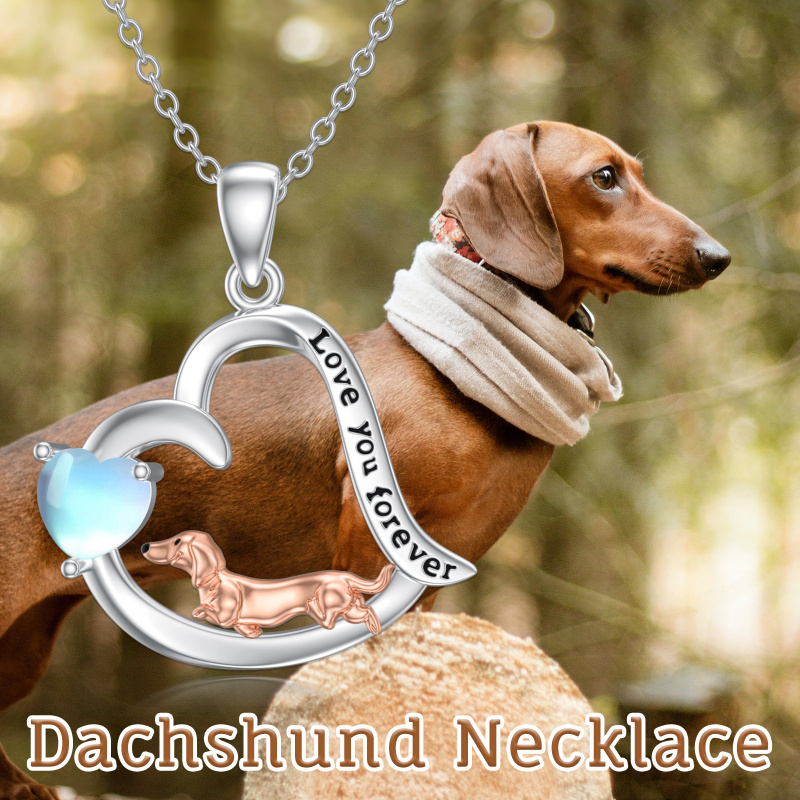Halskette mit zweifarbigem Herz-Mondstein-Hundeherz-Anhänger aus Sterlingsilber mit eingraviertem Wort für Damen-5