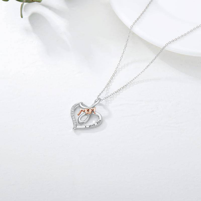 Collar de plata de ley con colgante de corazón en dos tonos y palabra grabada-4