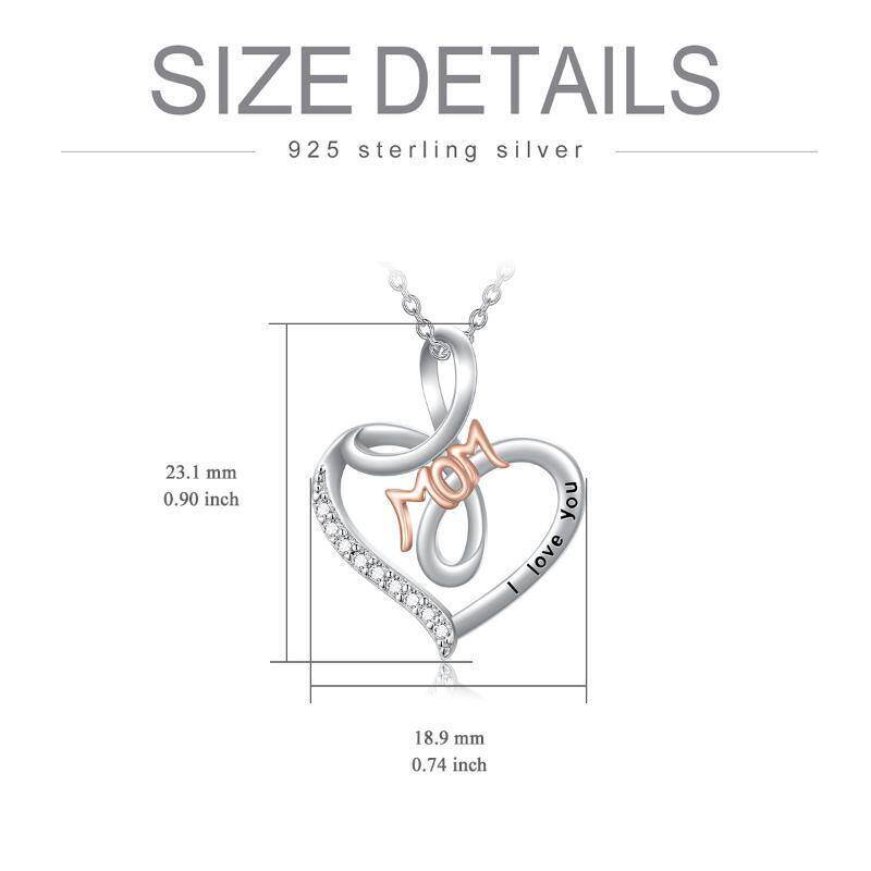 Collar de plata de ley con colgante de corazón en dos tonos y palabra grabada-6