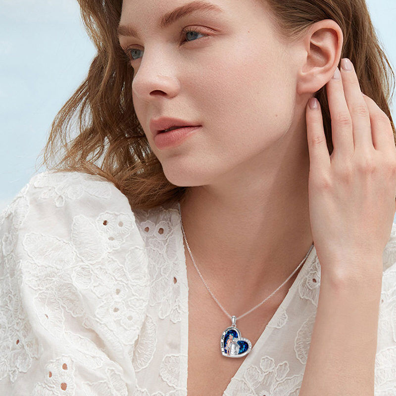 Collar con colgante de cristal de corazón de padre e hija en forma de corazón de dos tonos de plata de ley con palabra grabada-2