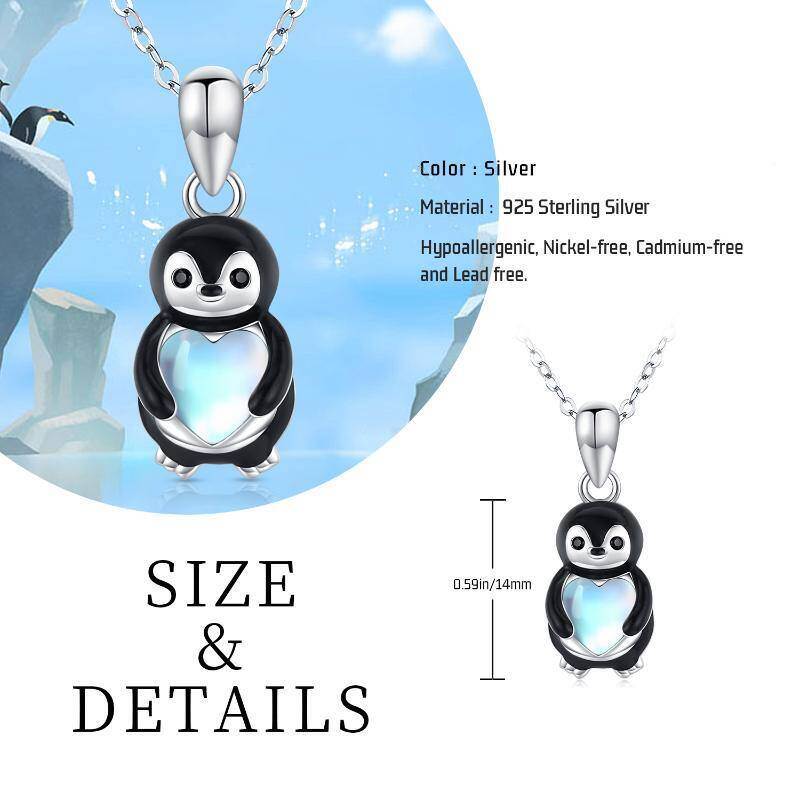 Plata de ley de dos tonos en forma de corazón Moonstone Pingüino Collar Colgante-5