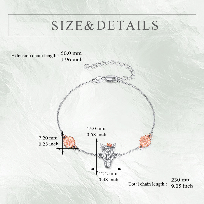 Sterling Silber zweifarbig Highland Cow & Sunflower Anhänger Armband-5