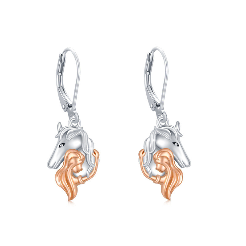 Boucles d'oreilles à levier en argent sterling avec cheval bicolore-6
